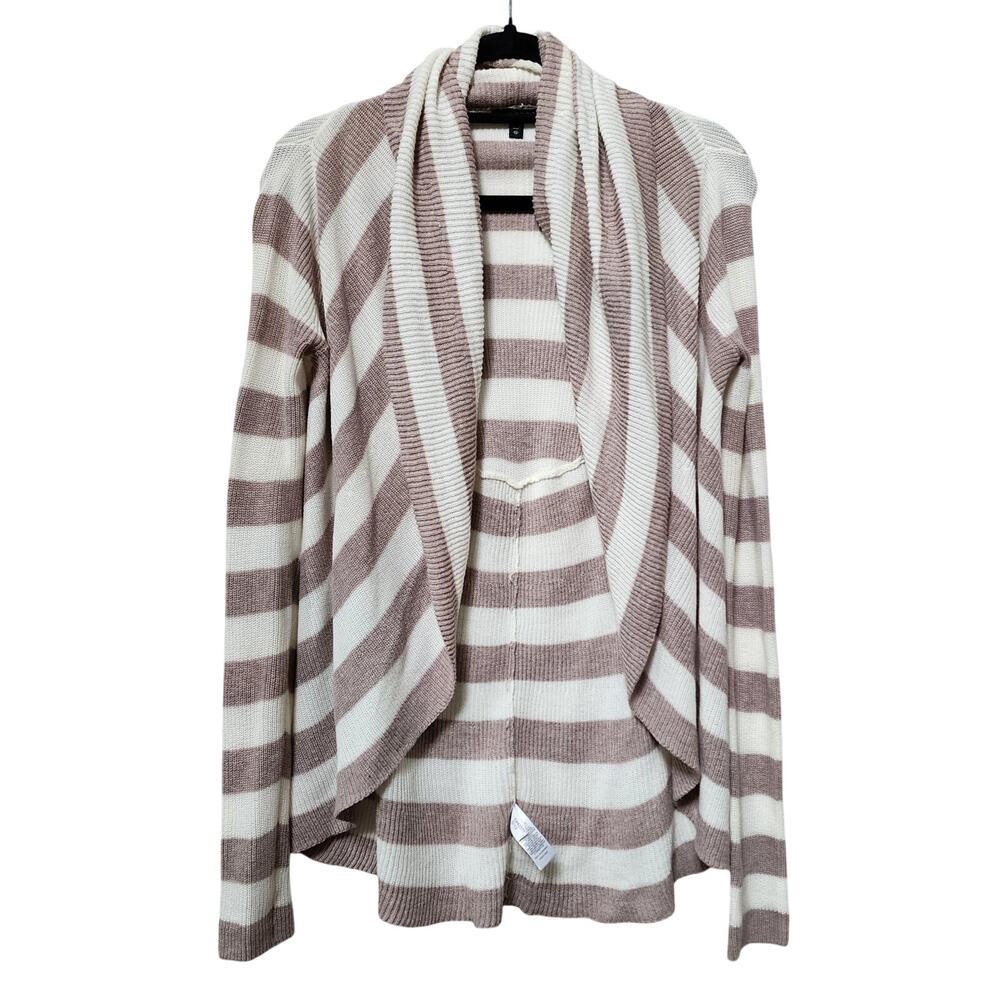 Express Women's Open Front Striped Cardigan Sweater Size XS Beige & Cream